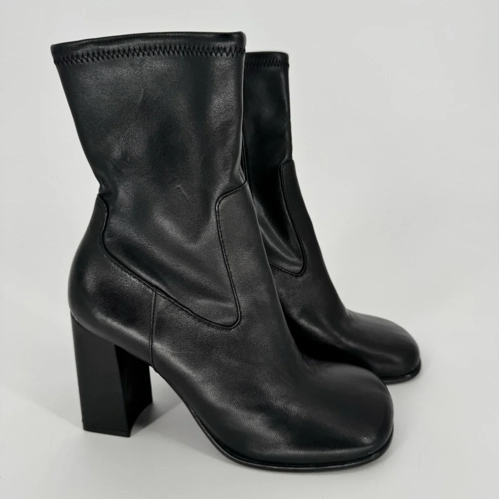 Mango MNG Black Boots Women's Size 6.5‎ EU 37 Chunky Heeled Round Toe Ankle
